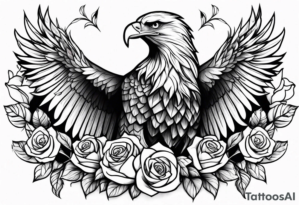 MAjestic eagle with roses tattoo idea