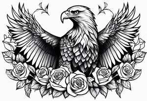 MAjestic eagle with roses tattoo idea