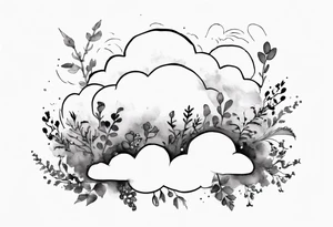 cloud with little plants and the date 12.08.05 tattoo idea