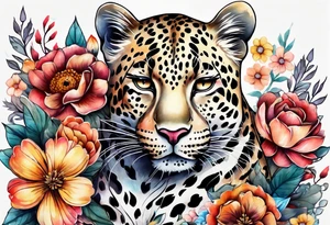 whole leopard body made out of vintage floral flowers tattoo idea