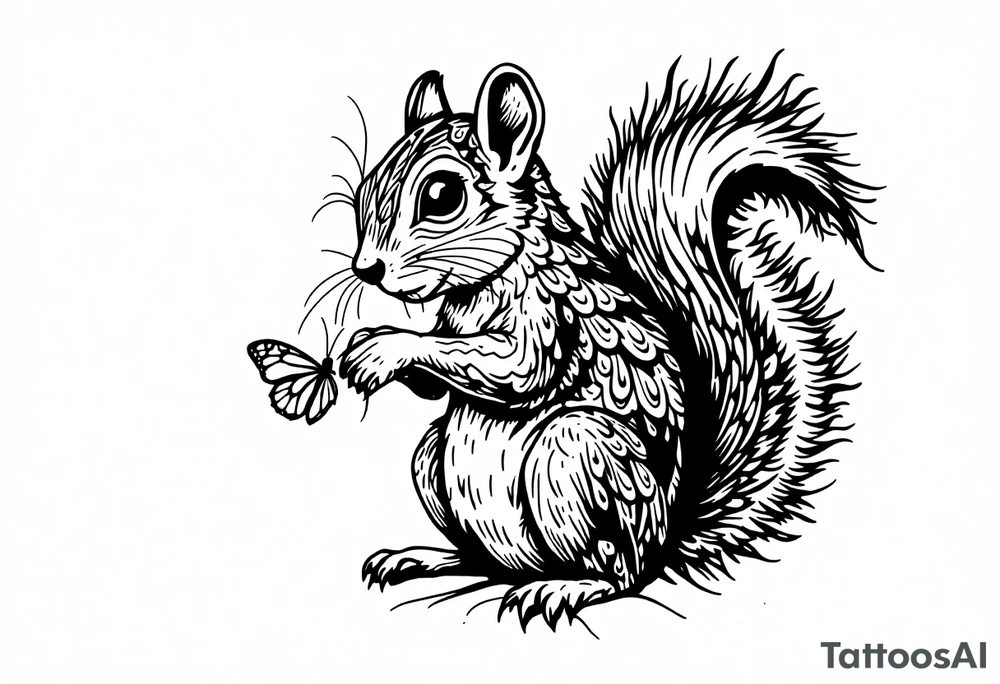 A Squirrel with a butterfly in hands tattoo idea