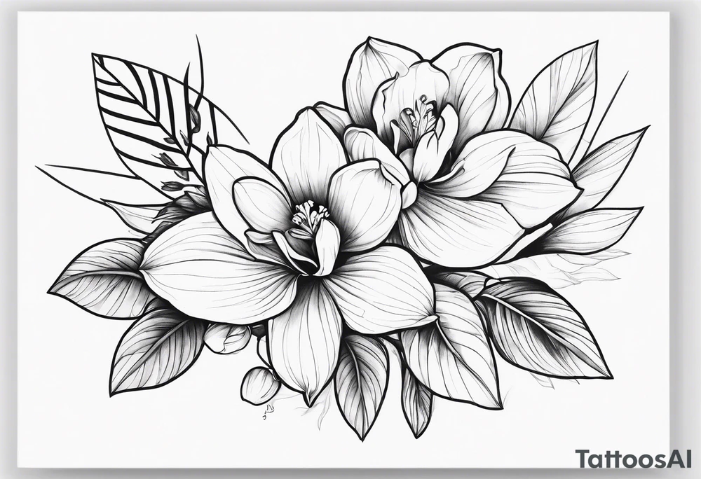 Cymbidium orchid and roses tattoo idea