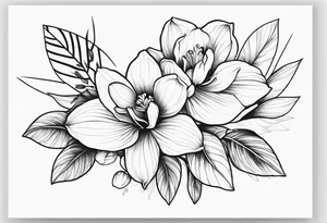 Cymbidium orchid and roses tattoo idea