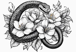 A snake wrapped around flowers tattoo idea