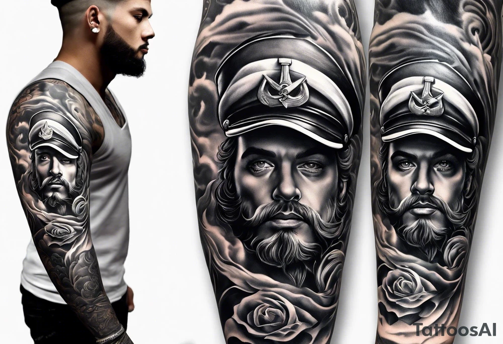 arm full sleeve eyes smoke tattoo idea