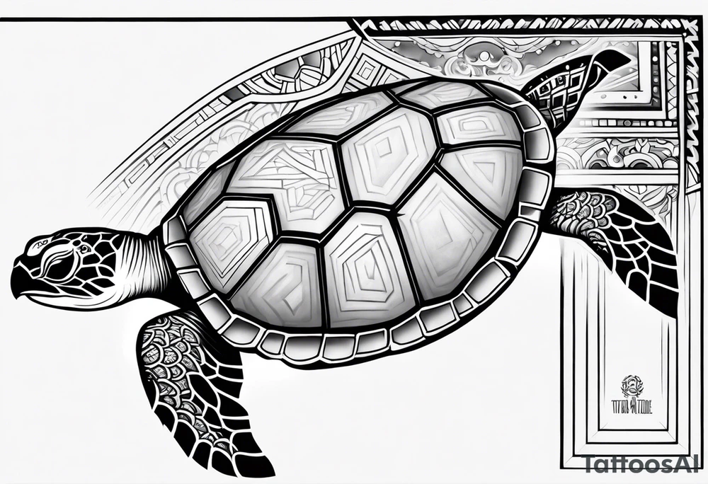 Full leg sleeve sea turtle and tribal tattoo idea