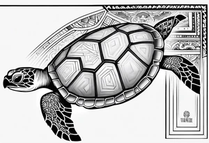 Full leg sleeve sea turtle and tribal tattoo idea