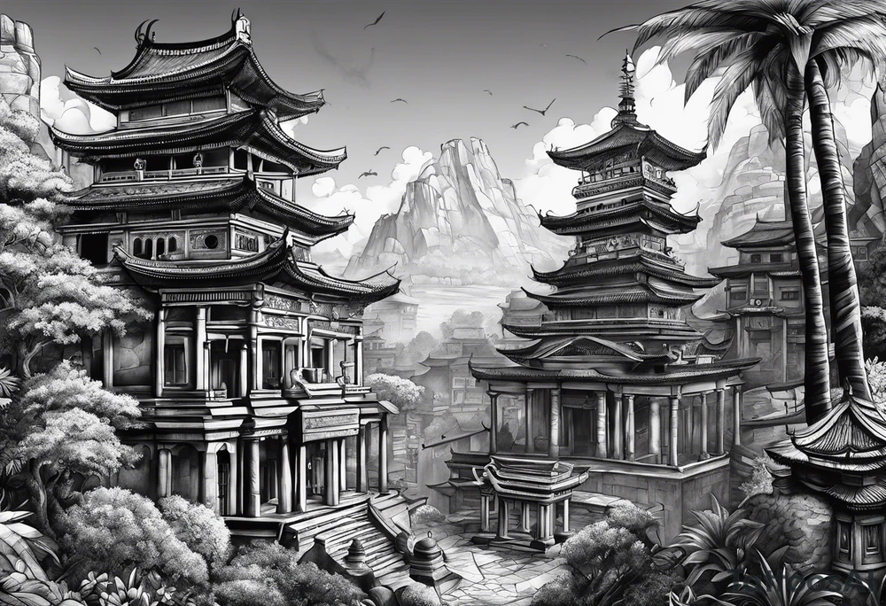 Lost city with new life tattoo idea
