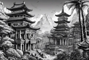 Lost city with new life tattoo idea