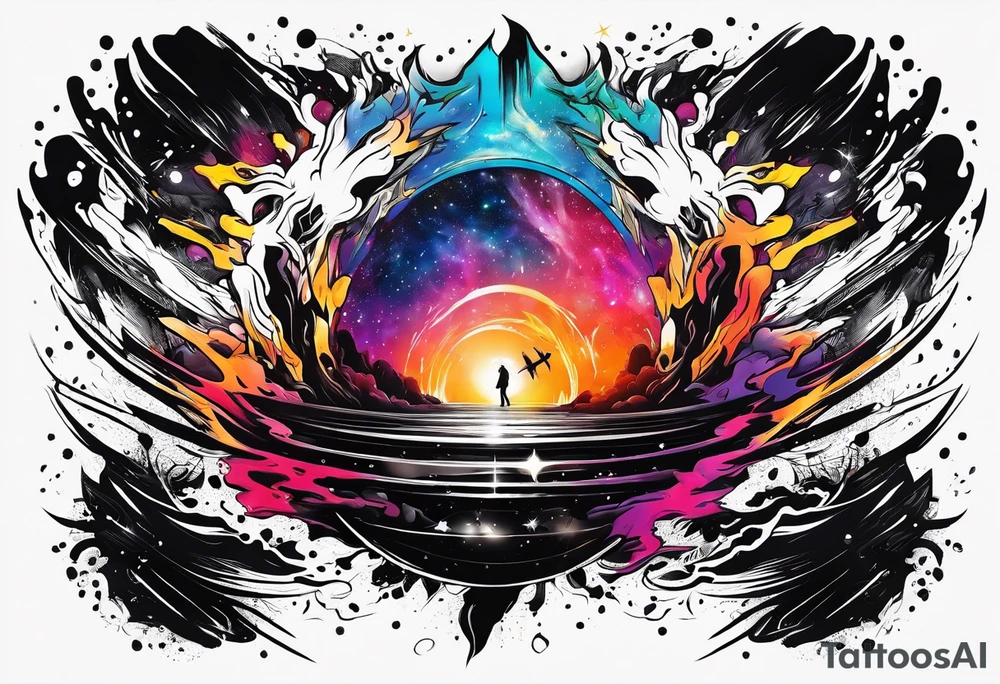 A rave party falling in a black hole tattoo idea