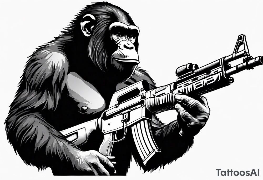 Ape holding ak47 tattoo idea