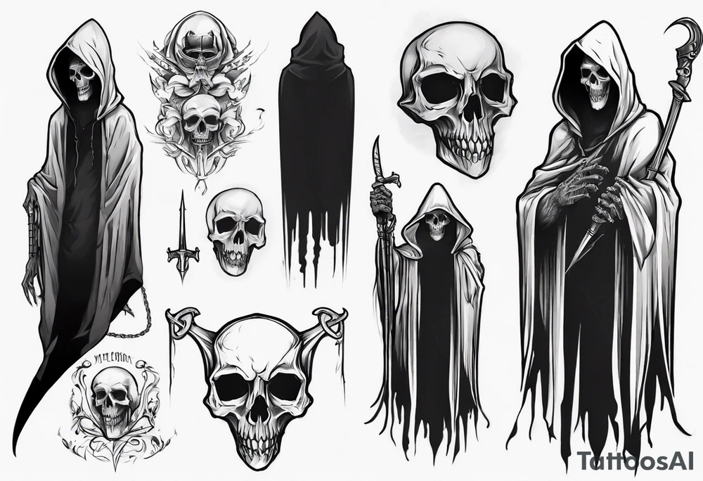 Upper half of a hooded reaper with no weapon tattoo idea