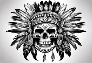 Aztec skull with feathers tattoo idea