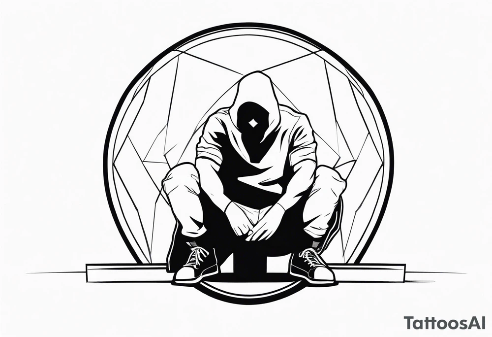 man crouched under sheild tattoo idea