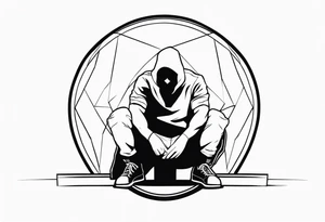 man crouched under sheild tattoo idea