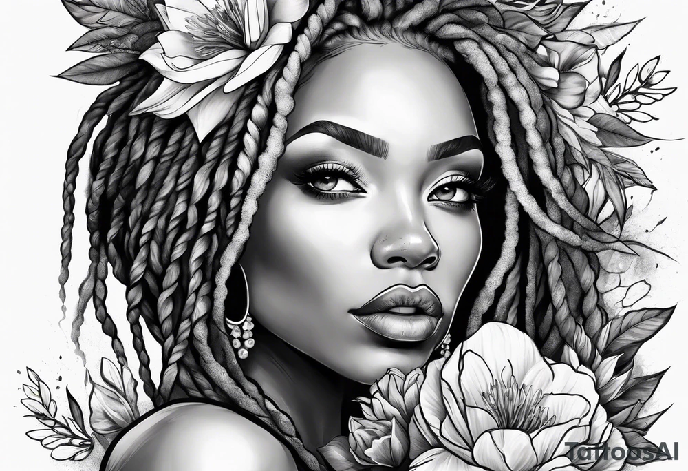 Woman with locs and flowers tattoo idea