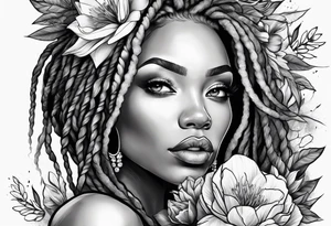 Woman with locs and flowers tattoo idea