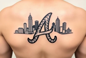 Atlanta Braves letter logo “A” overlapping the Atlanta skyline in the back. Small and jam packed tattoo idea