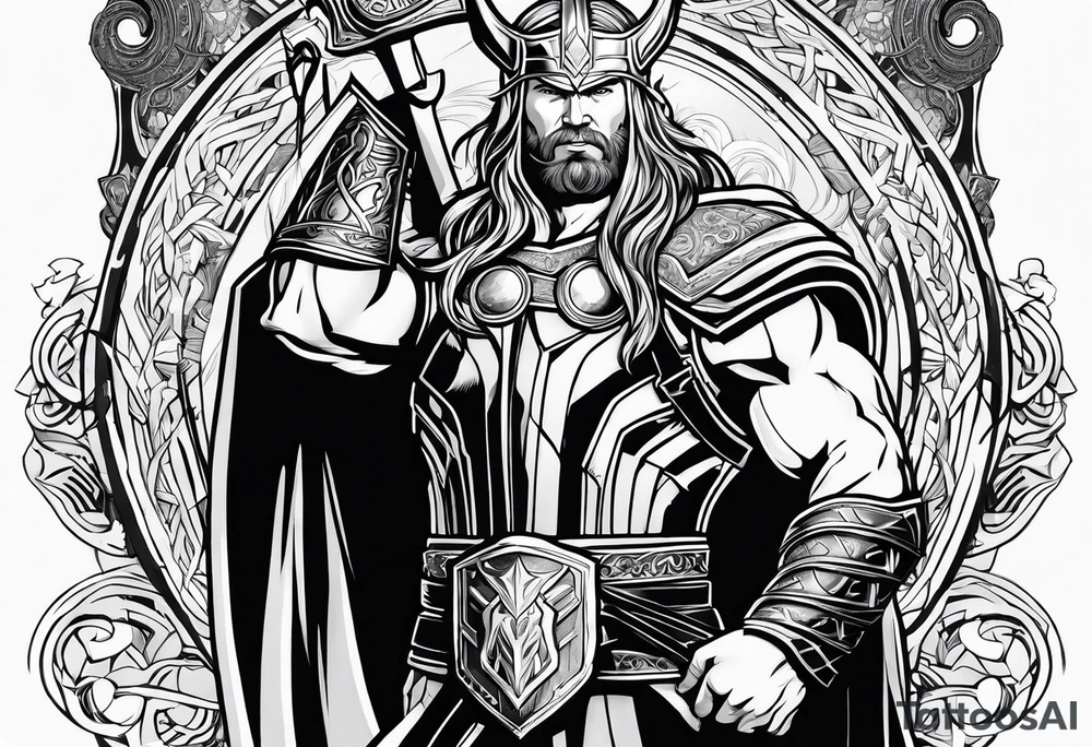 thor norse god of thunder with norse letter tattoo idea
