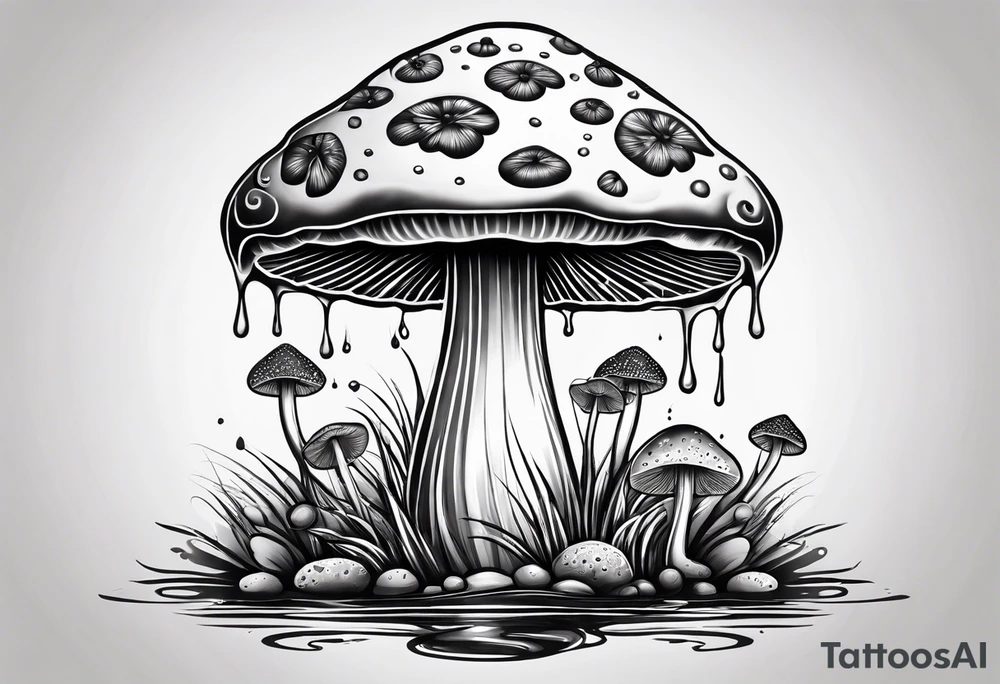 Shaggy mane mushroom with fluid dripping from mushroom cap mandala tattoo design tattoo idea