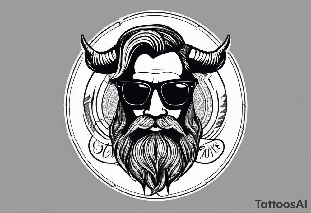 capricorn with beard and sunglasses tattoo idea