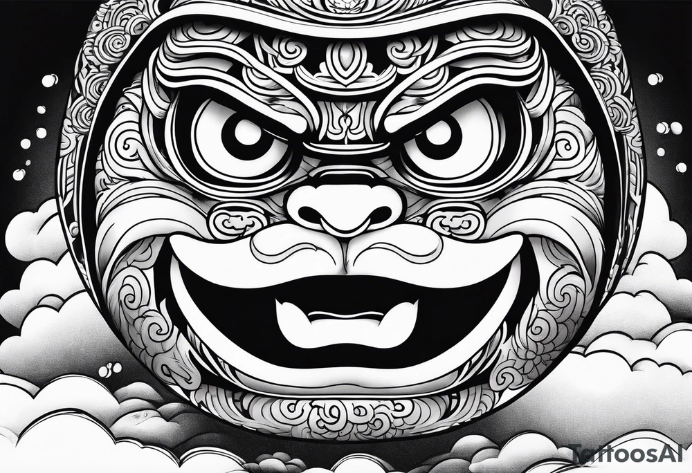 daruma doll with japanese clouds tattoo idea
