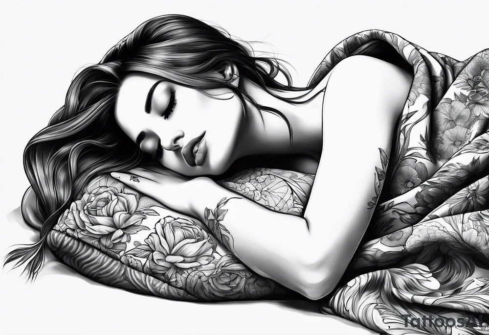 full body girl sleeping in blanket tattoo idea