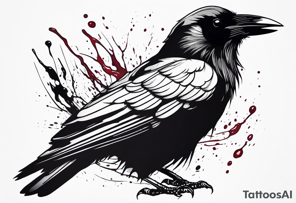 a black dead raven dripped in blood tattoo idea