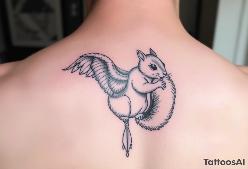 Angel squirrel with a silver necklace tattoo idea