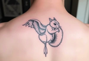 Angel squirrel with a silver necklace tattoo idea