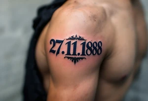 Classic 27.11.1988 carved in Roman numerals with deep navy blue shadows. tattoo idea