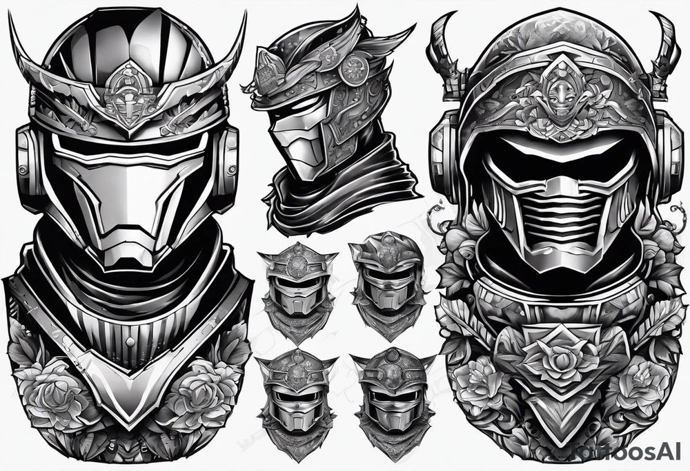 Angry Male Modern robot ninja tattoo idea