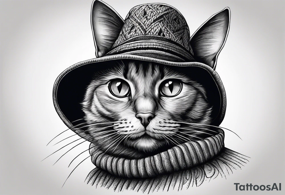 Black cat with funny hat and sweater tattoo idea