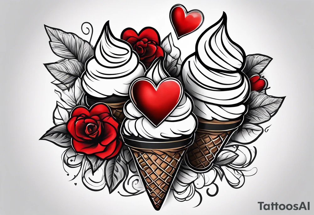 black and white ice cream cone with small red heart on it somewhere. tattoo idea