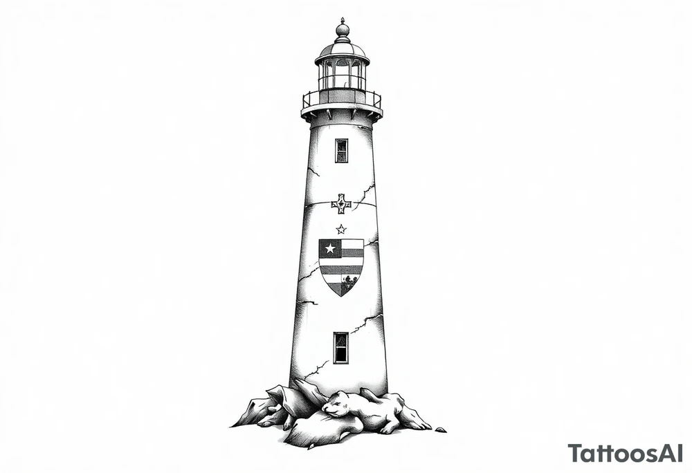 Lighthouse with coat of arms tattoo idea