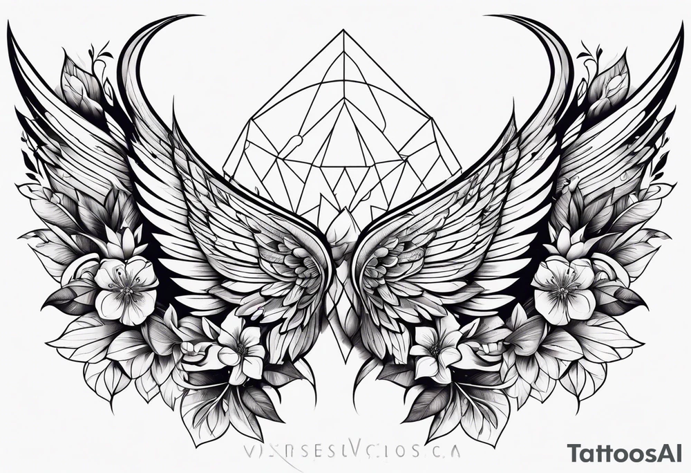 wings with flowers tattoo idea