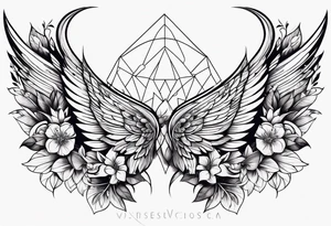 wings with flowers tattoo idea
