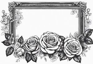 Vintage picture frame within the picture frame there are roses and baby’s breath flowers tattoo idea