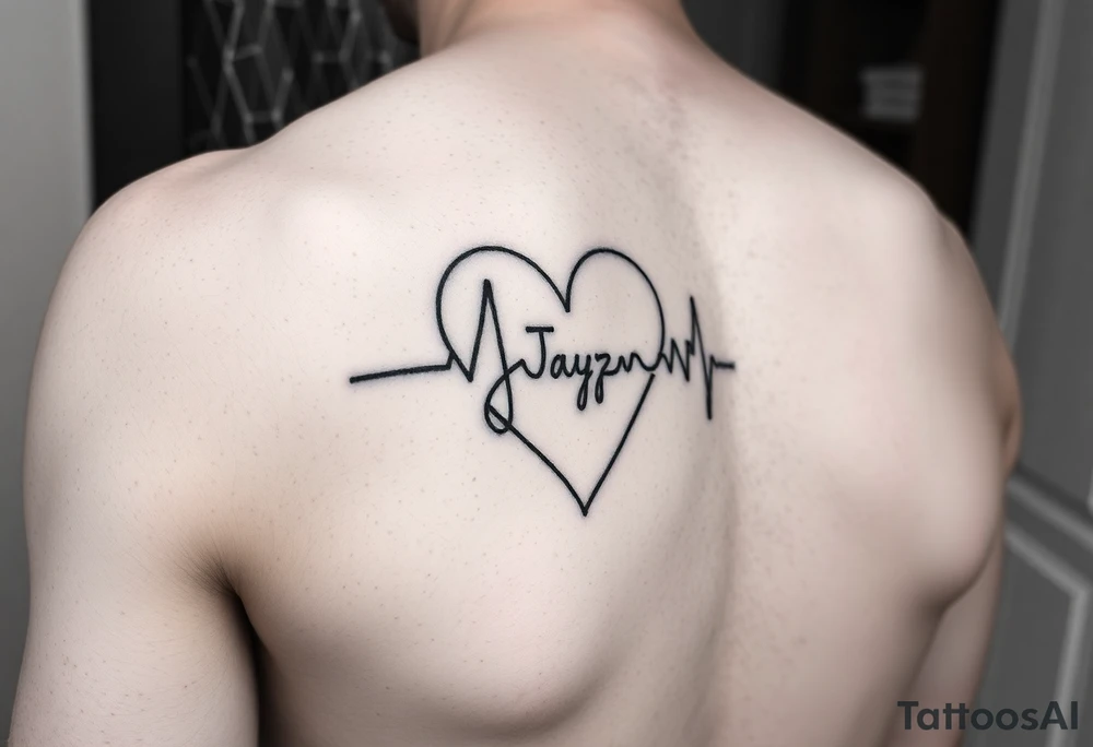 upper arm tattoo -faded heart beat outline for a deceased best friend with the name Jazy incorporated tattoo idea