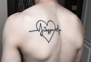 upper arm tattoo -faded heart beat outline for a deceased best friend with the name Jazy incorporated tattoo idea