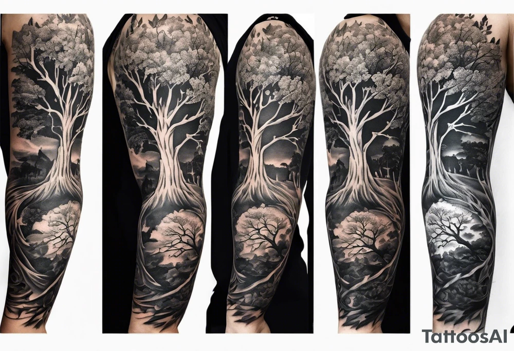 Tattoo on the arm with a large family tree tattoo idea Tattoo on the arm with a large family tree tattoo idea