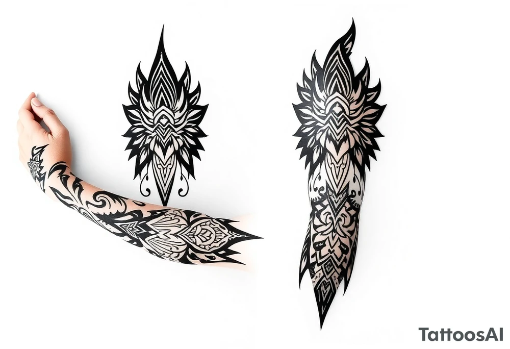 bold line shaman and indian style tattoo idea