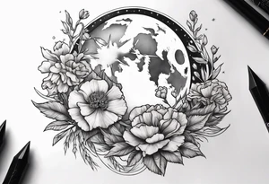 moon with carnation tattoo idea