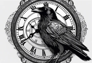 raven perched on clock tattoo idea
