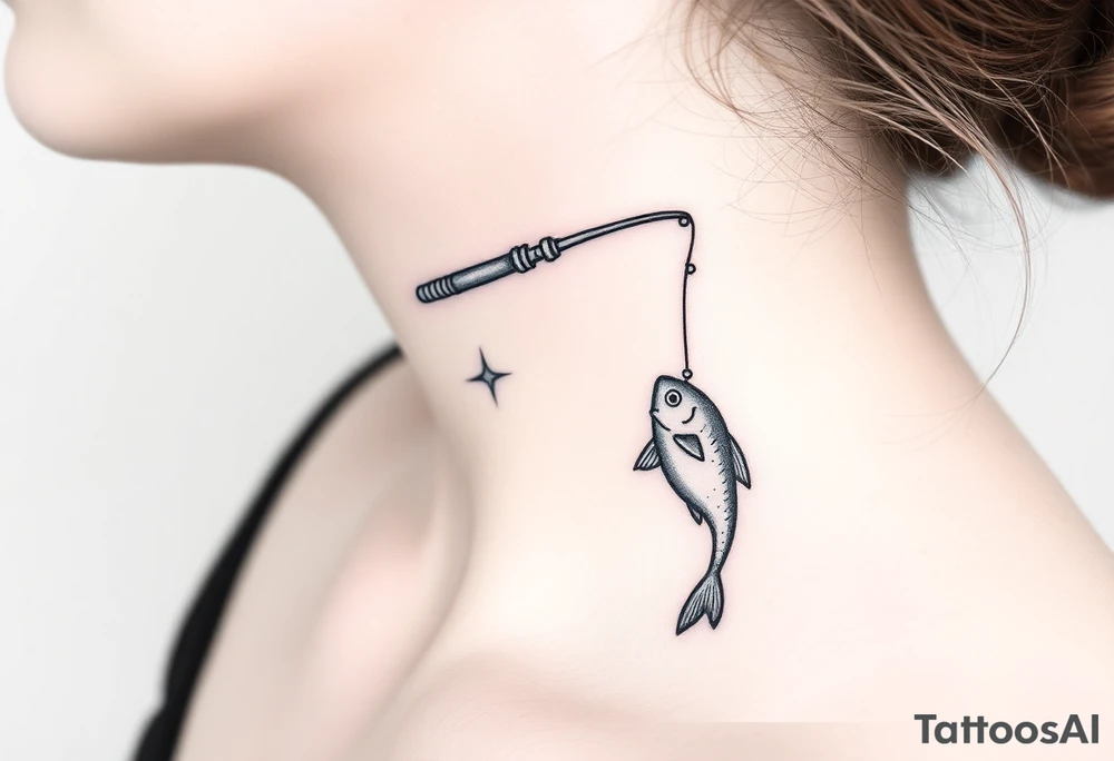 Girly fishing rod with something showcasing South Carolina BBQ dangling from it tattoo idea