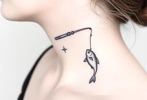 Girly fishing rod with something showcasing South Carolina BBQ dangling from it tattoo idea