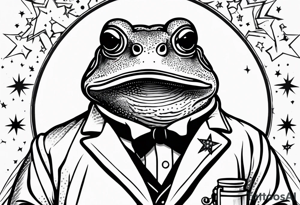 Toad in lab coat pointing at stars smirk tattoo idea