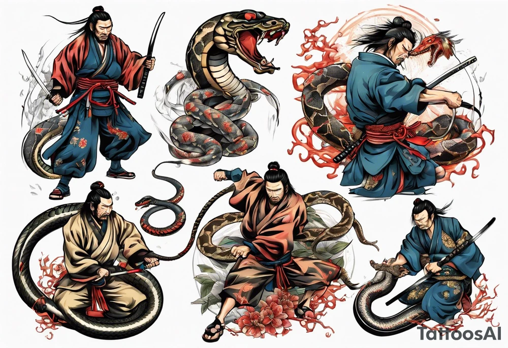 Samurai fighting a snake tattoo idea