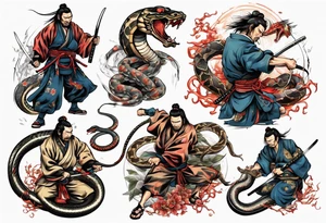 Samurai fighting a snake tattoo idea