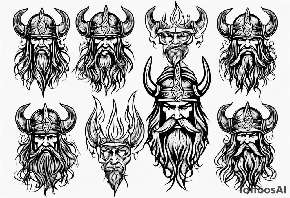 A viking riding face with flames tattoo idea